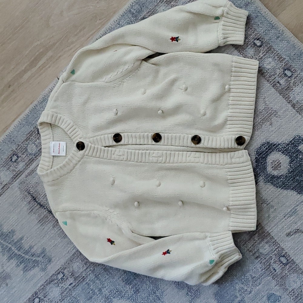 Hanna Andersson Girls Ecru Embroidered Bobble Cardigan Sweater Sz120/6-7
